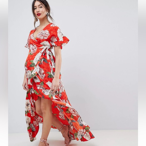 ASOS Curve Dresses & Skirts - ASOS DESIGN floral ruffle wrap maxi dress in floral jacquard